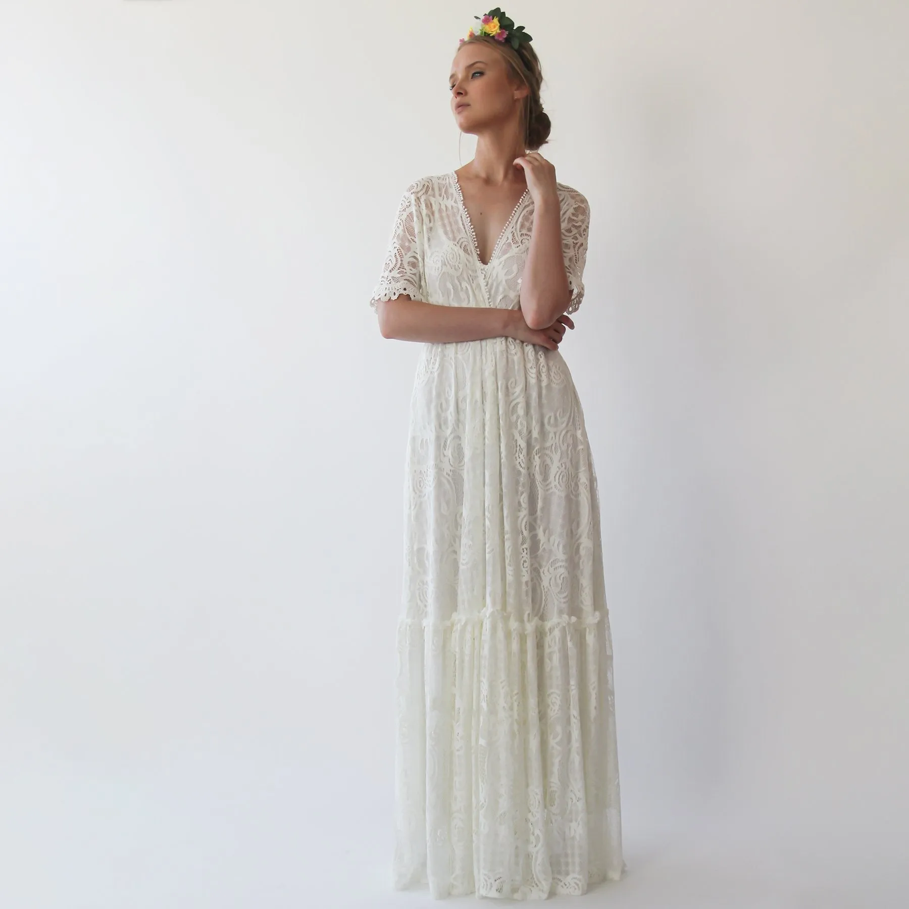 Boho bat sleeves dress #1241