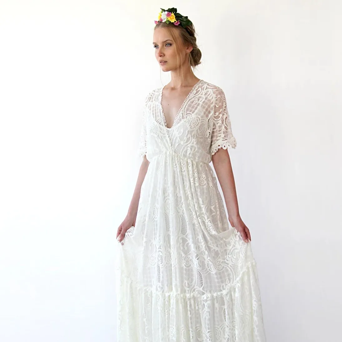 Boho bat sleeves dress #1241