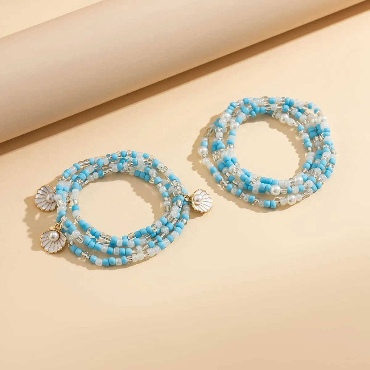 Boho Ocean Style Crystal Beaded Enamel Shell Pendant Waist Chain Set