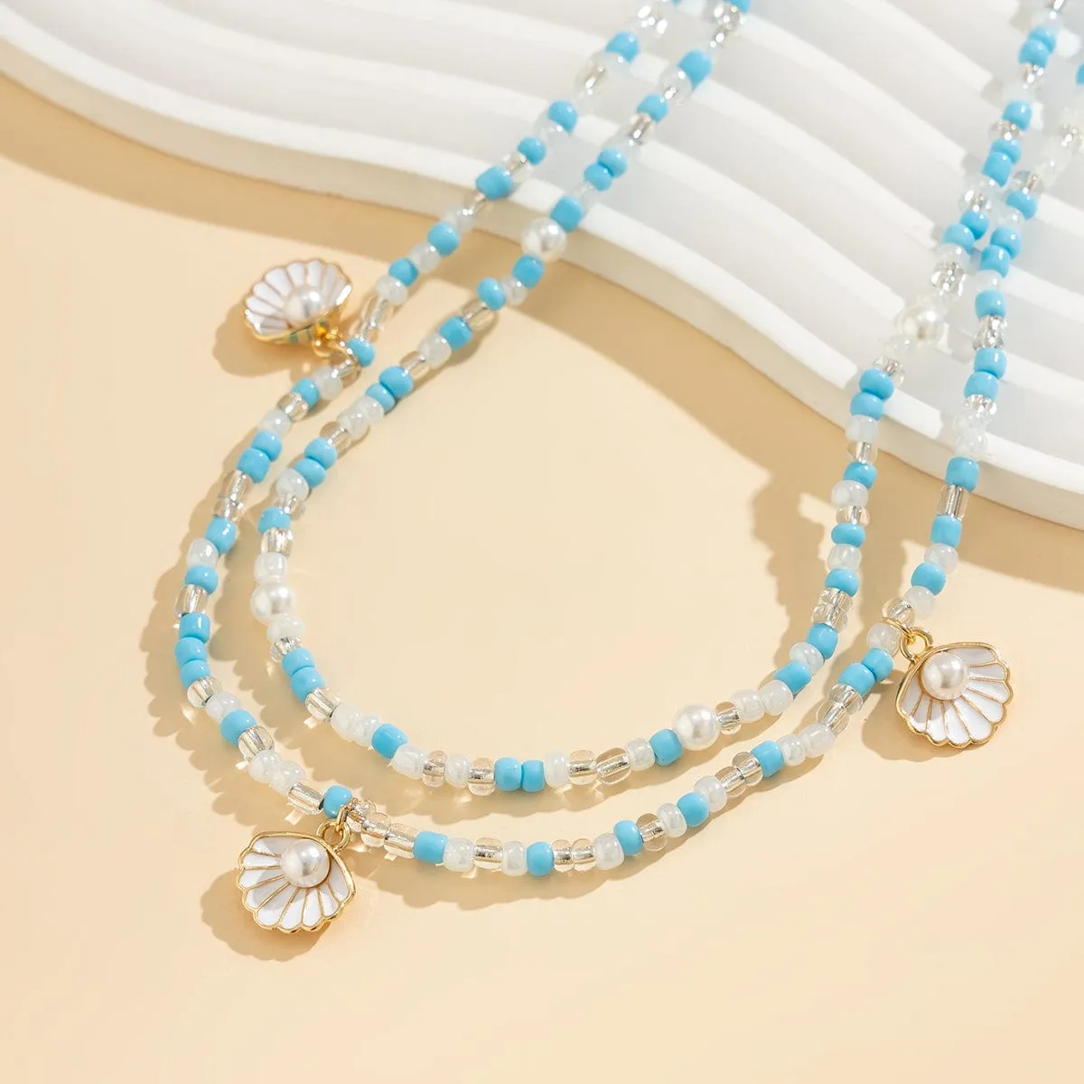 Boho Ocean Style Crystal Beaded Enamel Shell Pendant Waist Chain Set