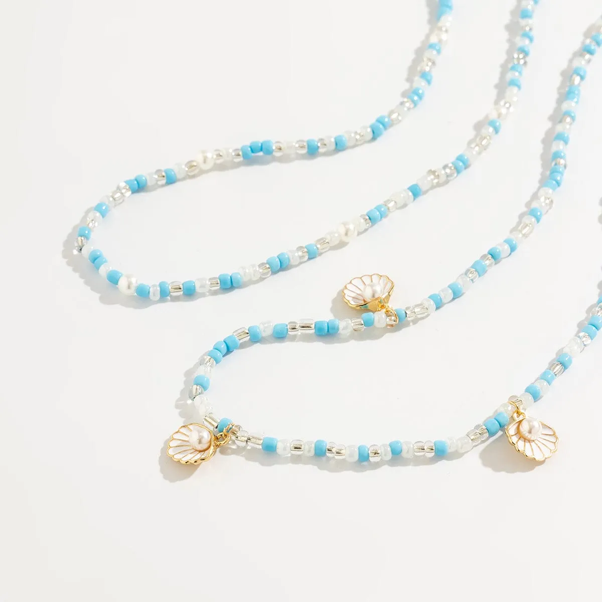 Boho Ocean Style Crystal Beaded Enamel Shell Pendant Waist Chain Set
