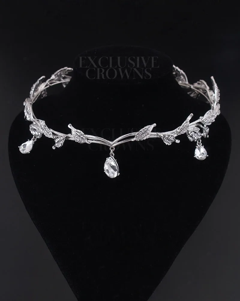 Bridal Tiara Head Chains Stone Silver