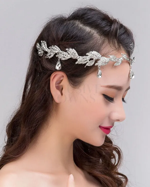 Bridal Tiara Head Chains Stone Silver
