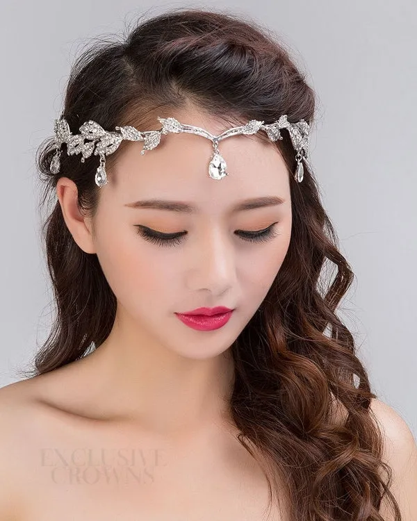Bridal Tiara Head Chains Stone Silver