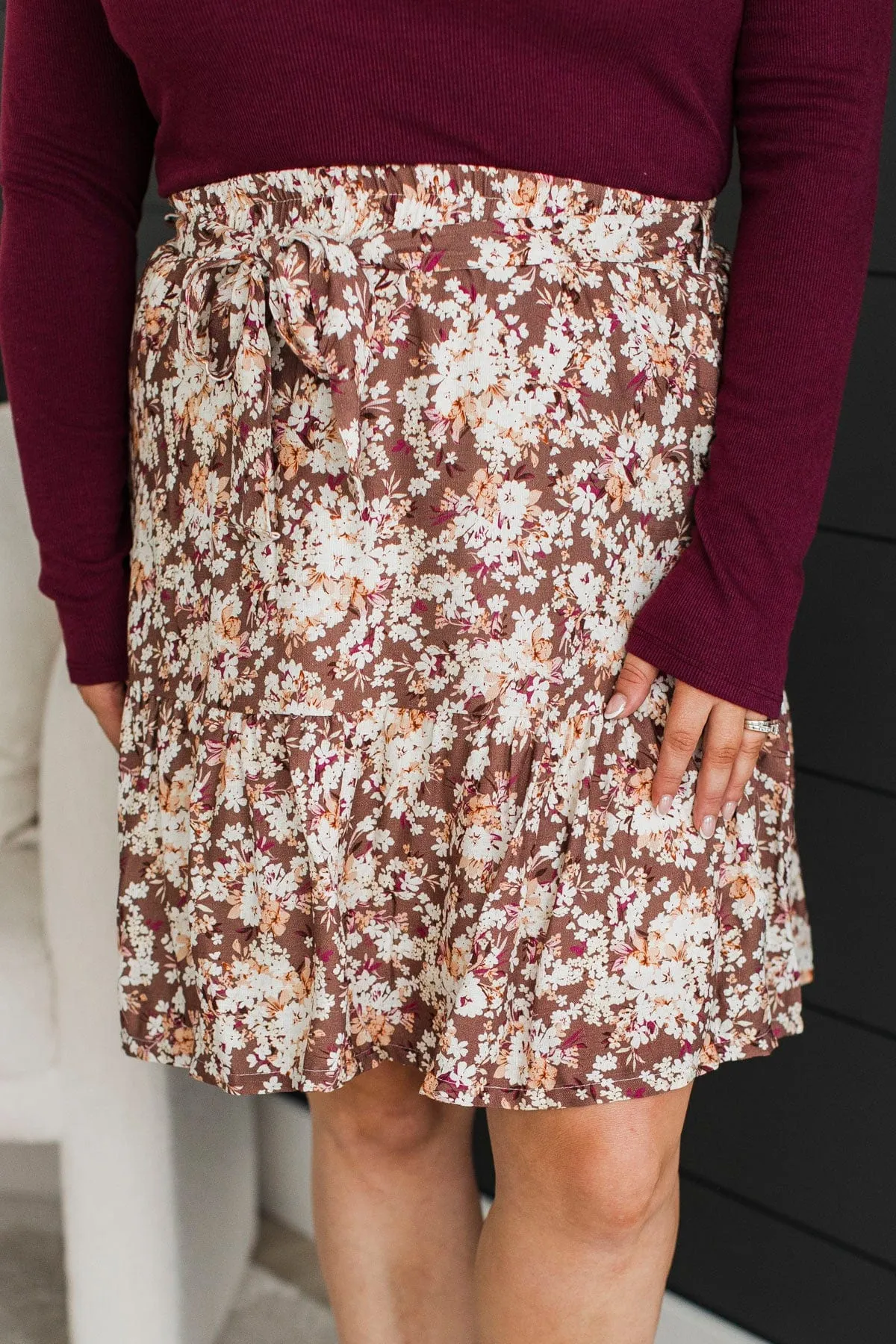 Bring On The Party Floral Skirt- Coffee