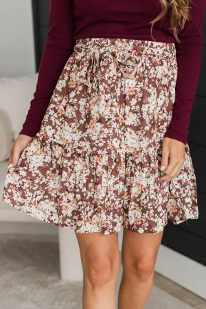 Bring On The Party Floral Skirt- Coffee