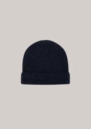 Brora Cashmere Ribbed Beanie Hat- French Navy
