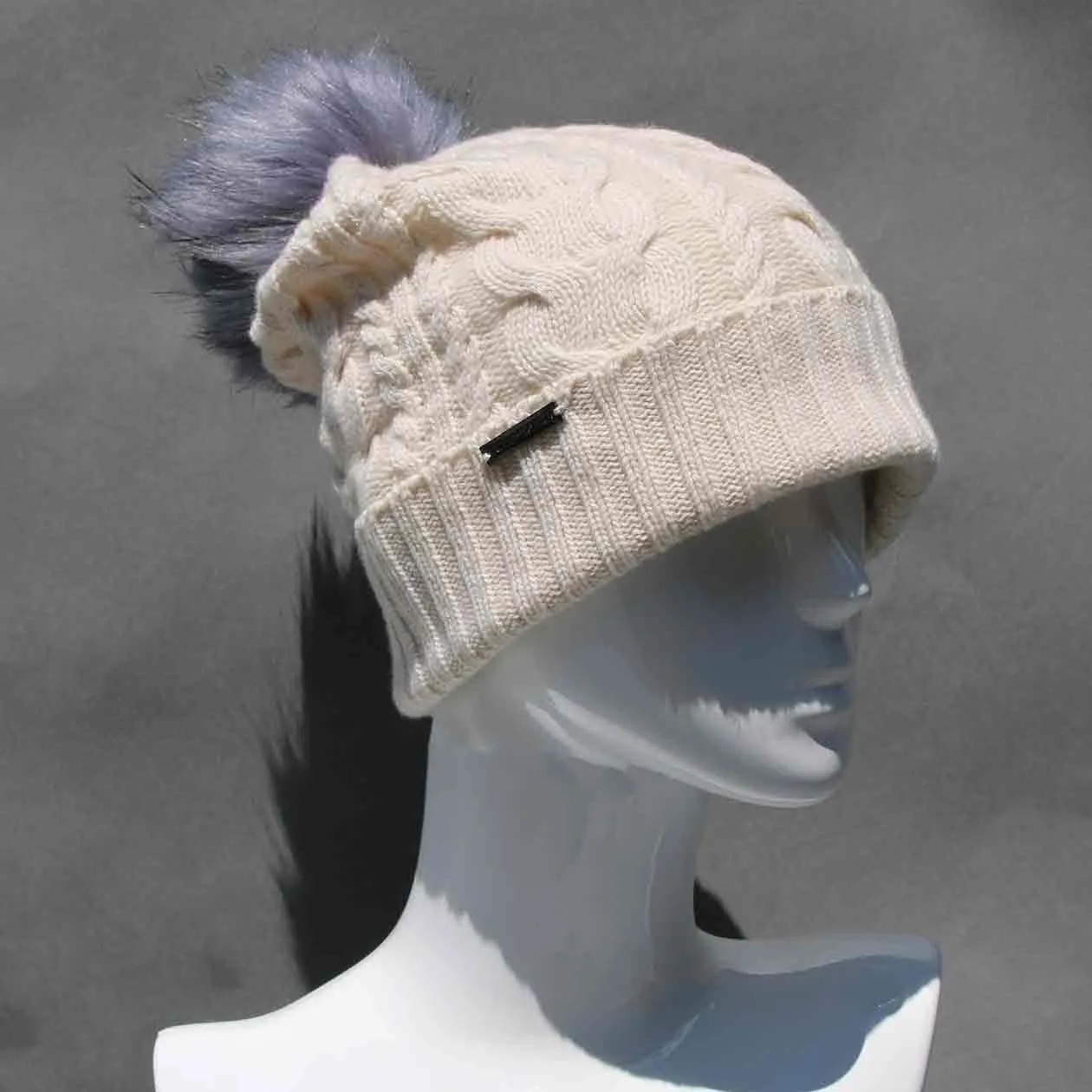 Cable Knit Hat with Faux Fur Pom Pom /Multiple Colors