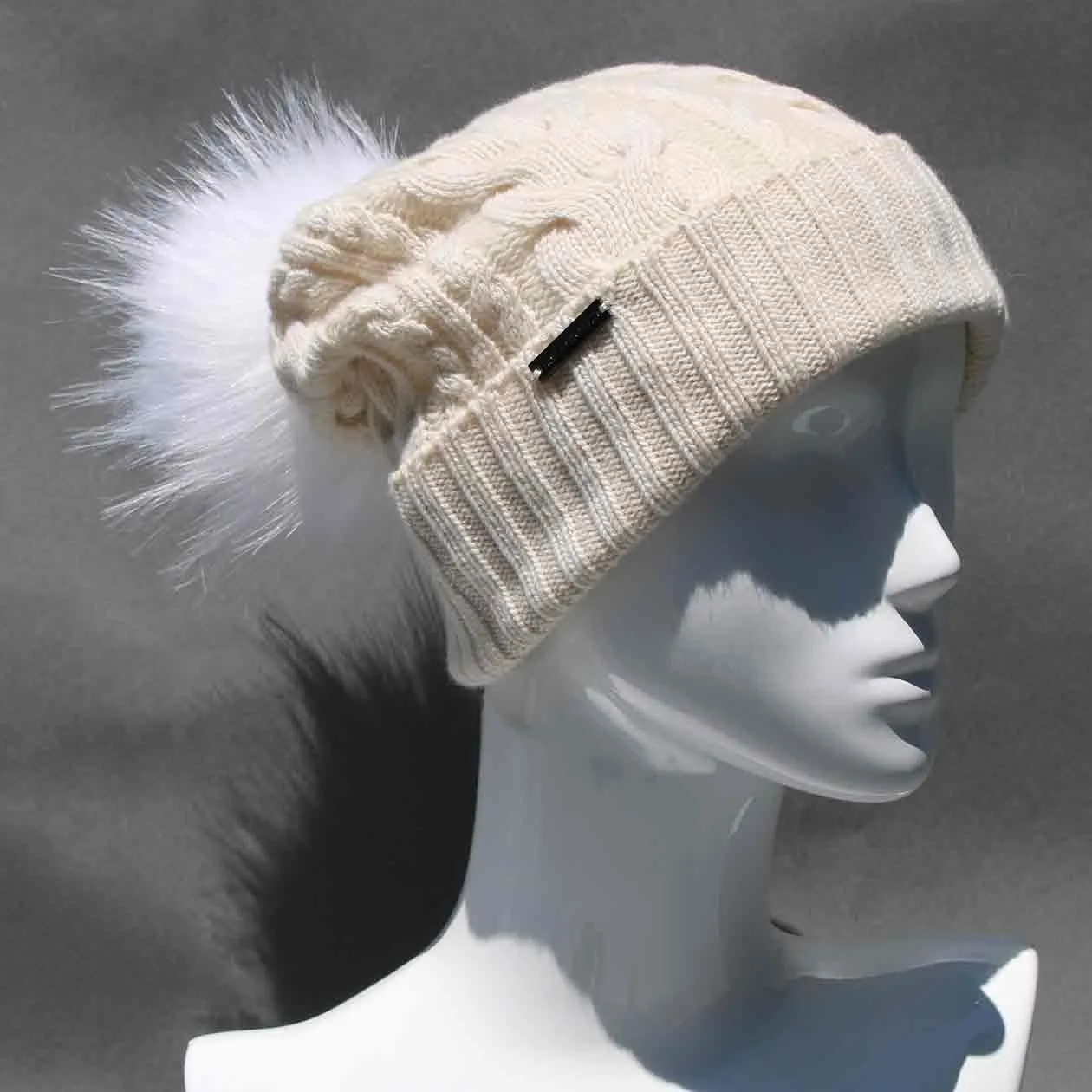 Cable Knit Hat with Faux Fur Pom Pom /Multiple Colors