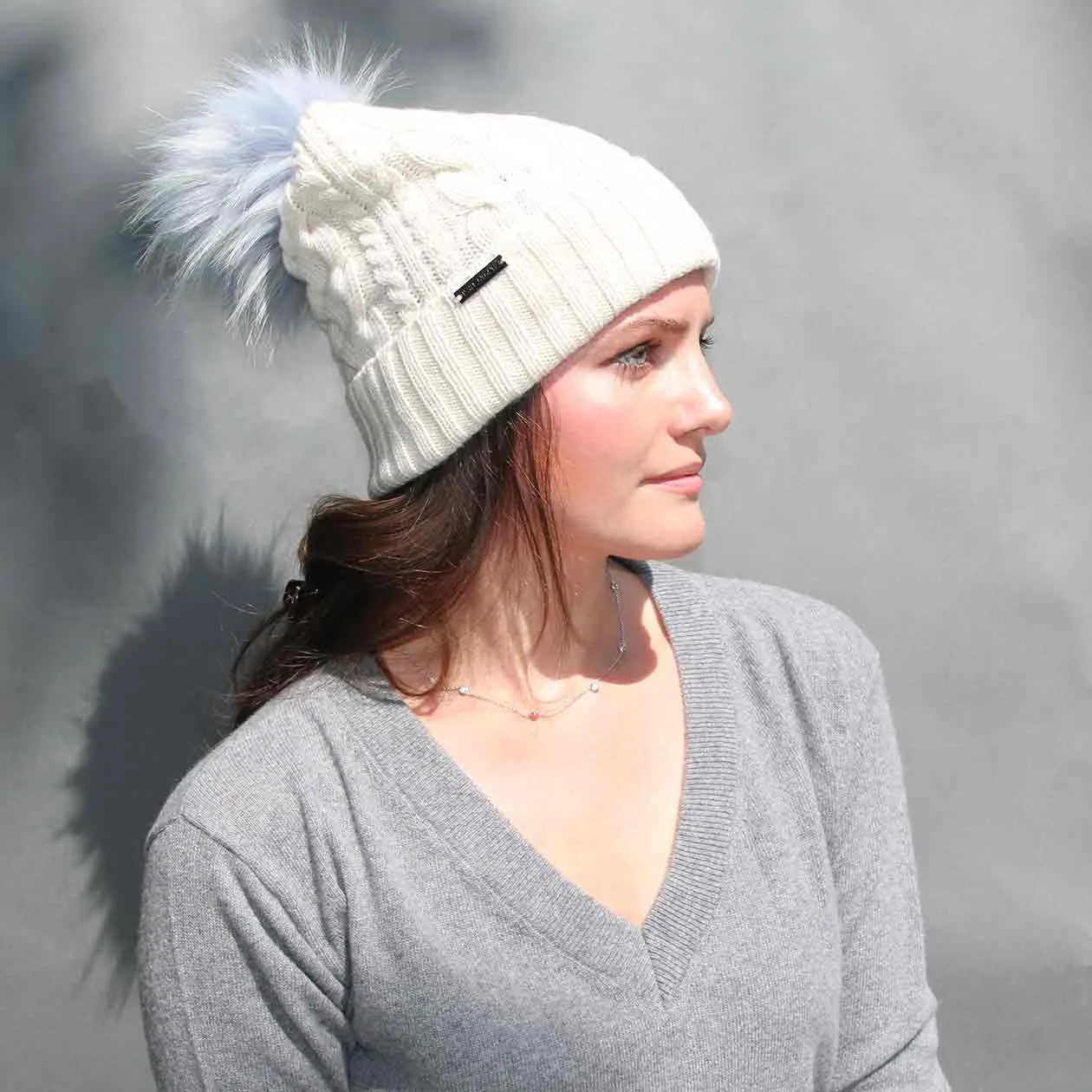Cable Knit Hat with Faux Fur Pom Pom /Multiple Colors