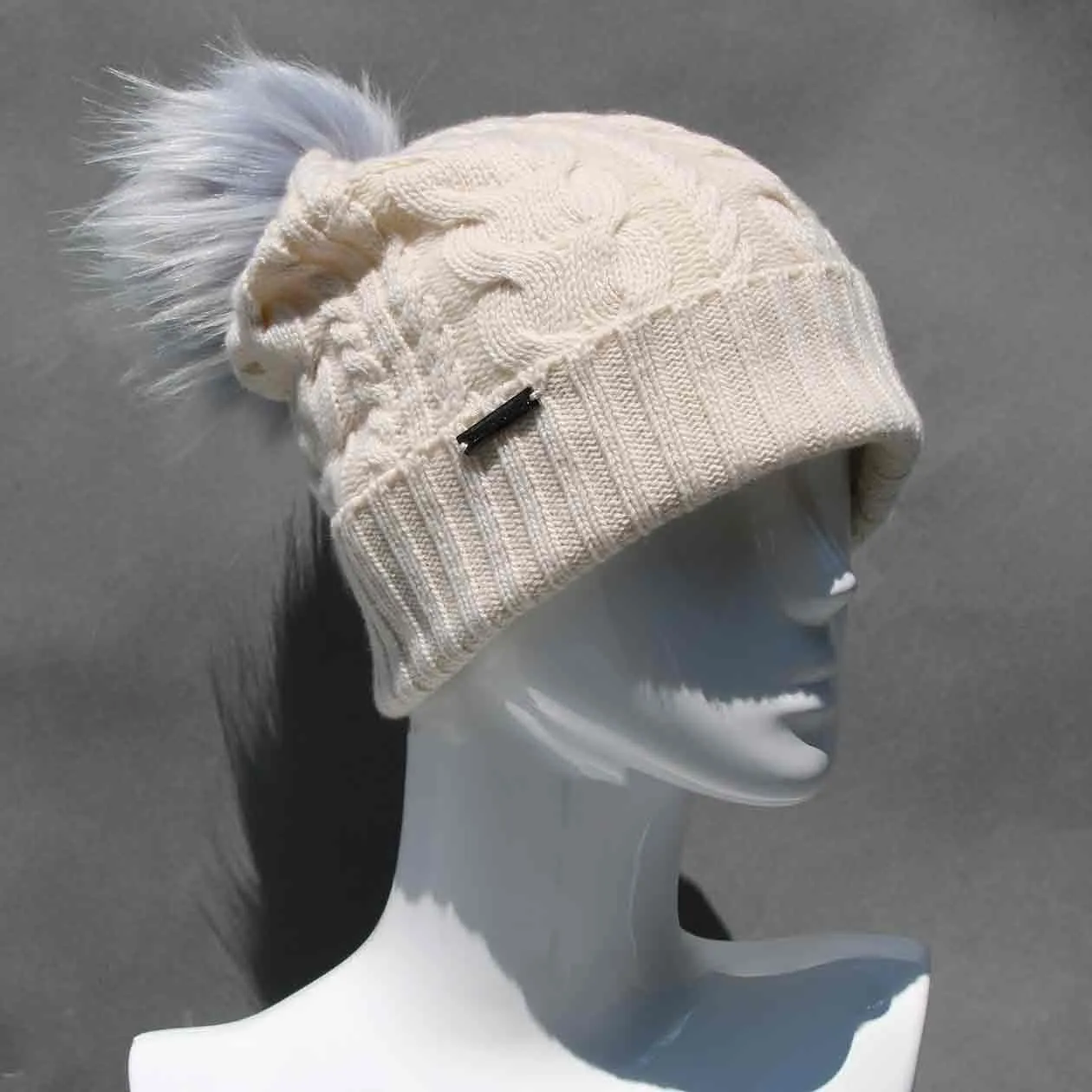 Cable Knit Hat with Faux Fur Pom Pom /Multiple Colors