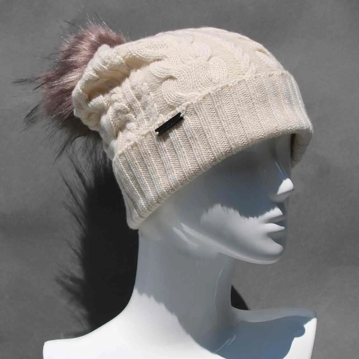 Cable Knit Hat with Faux Fur Pom Pom /Multiple Colors