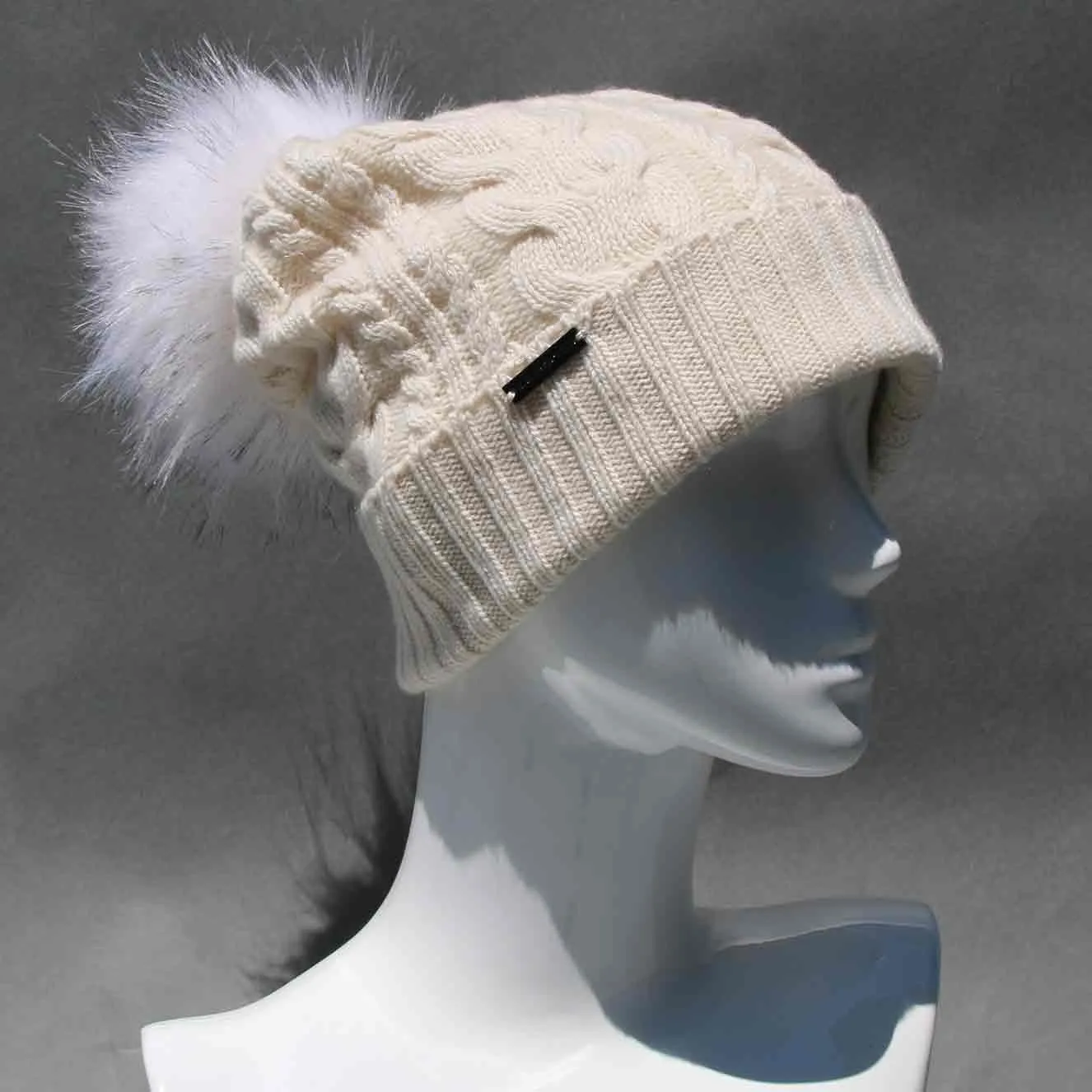 Cable Knit Hat with Faux Fur Pom Pom /Multiple Colors