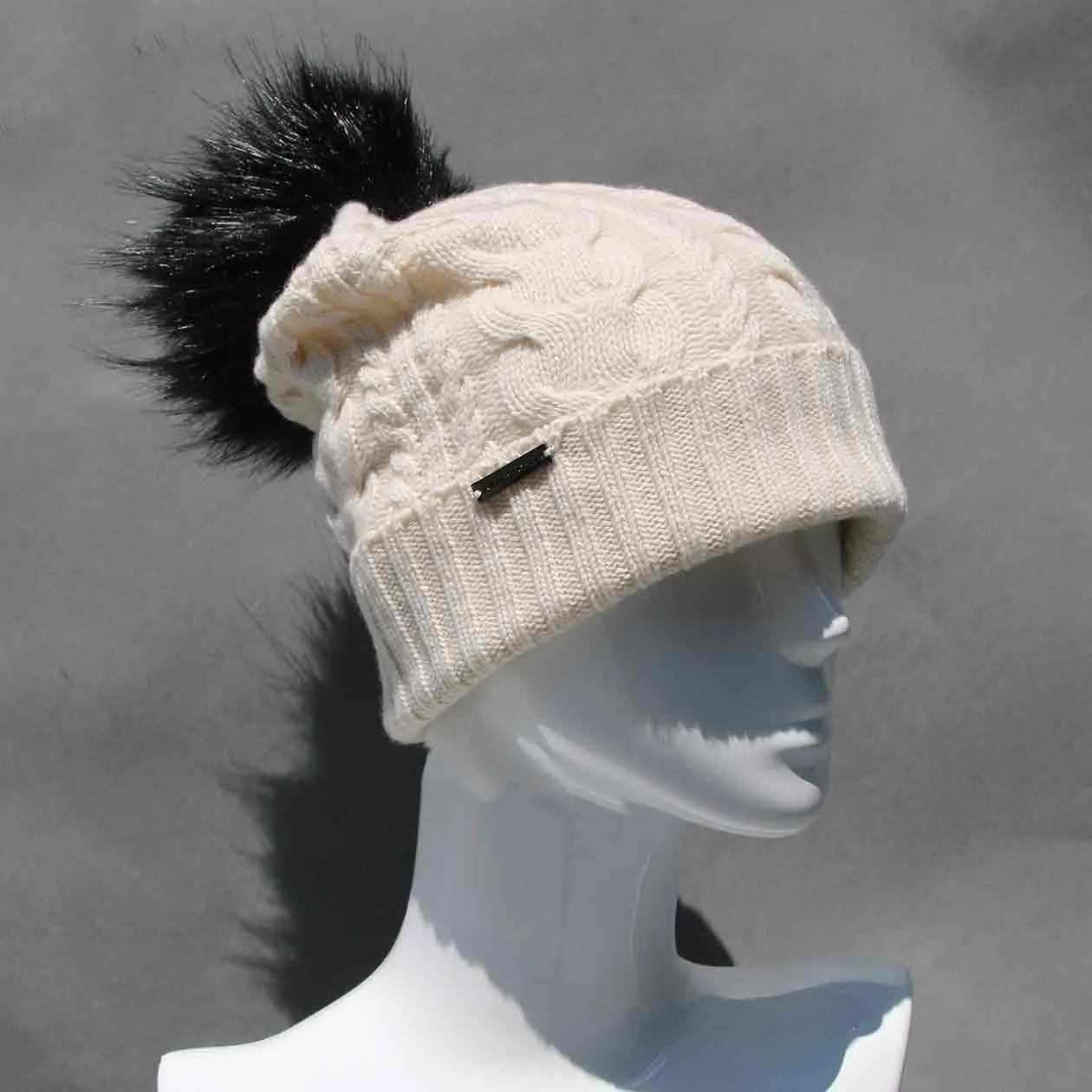 Cable Knit Hat with Faux Fur Pom Pom /Multiple Colors