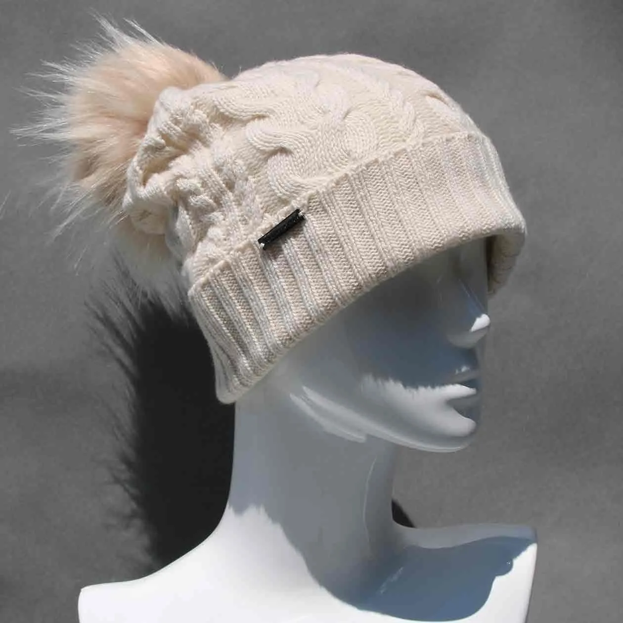 Cable Knit Hat with Faux Fur Pom Pom /Multiple Colors