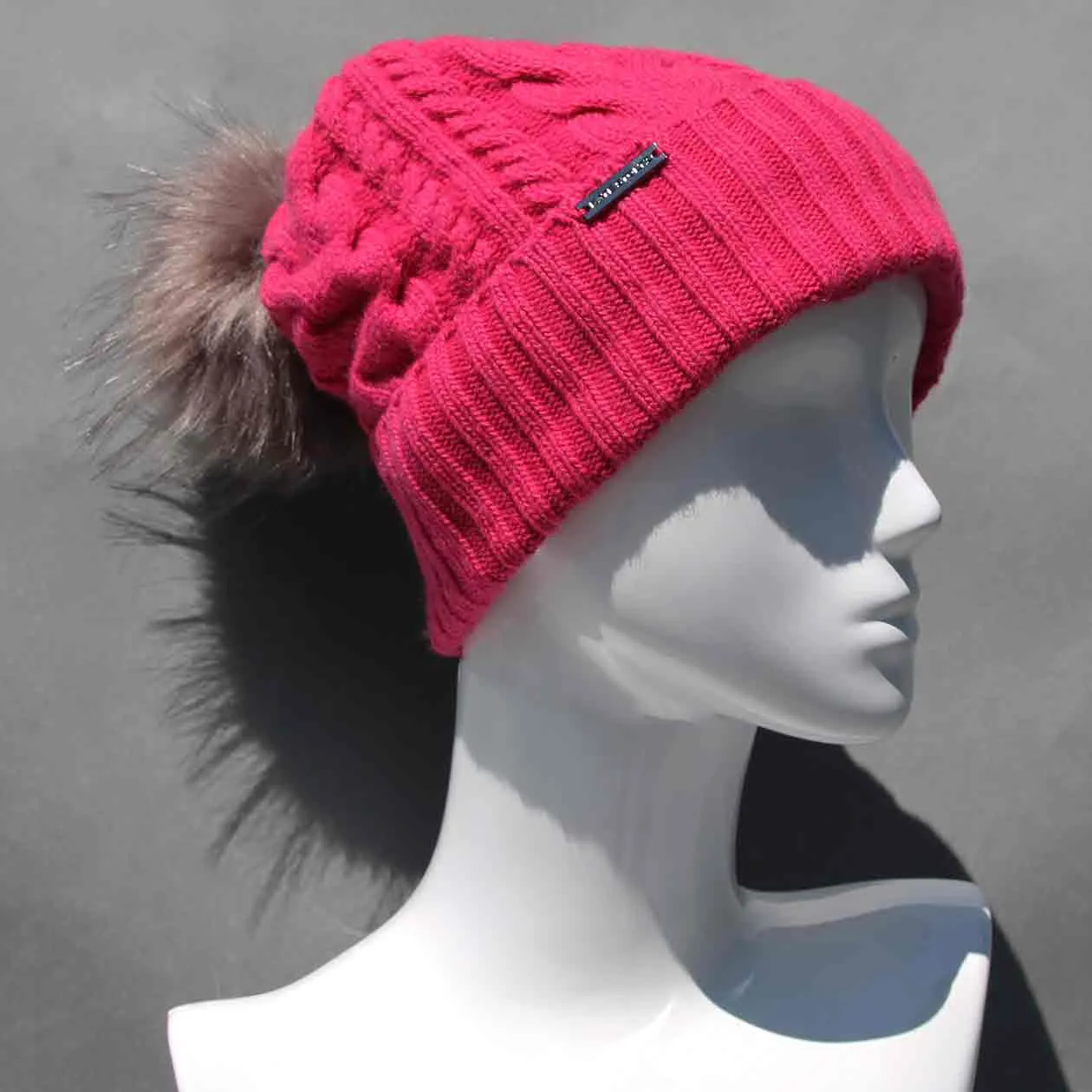 Cable Knit Hat with Faux Fur Pom Pom /Multiple Colors