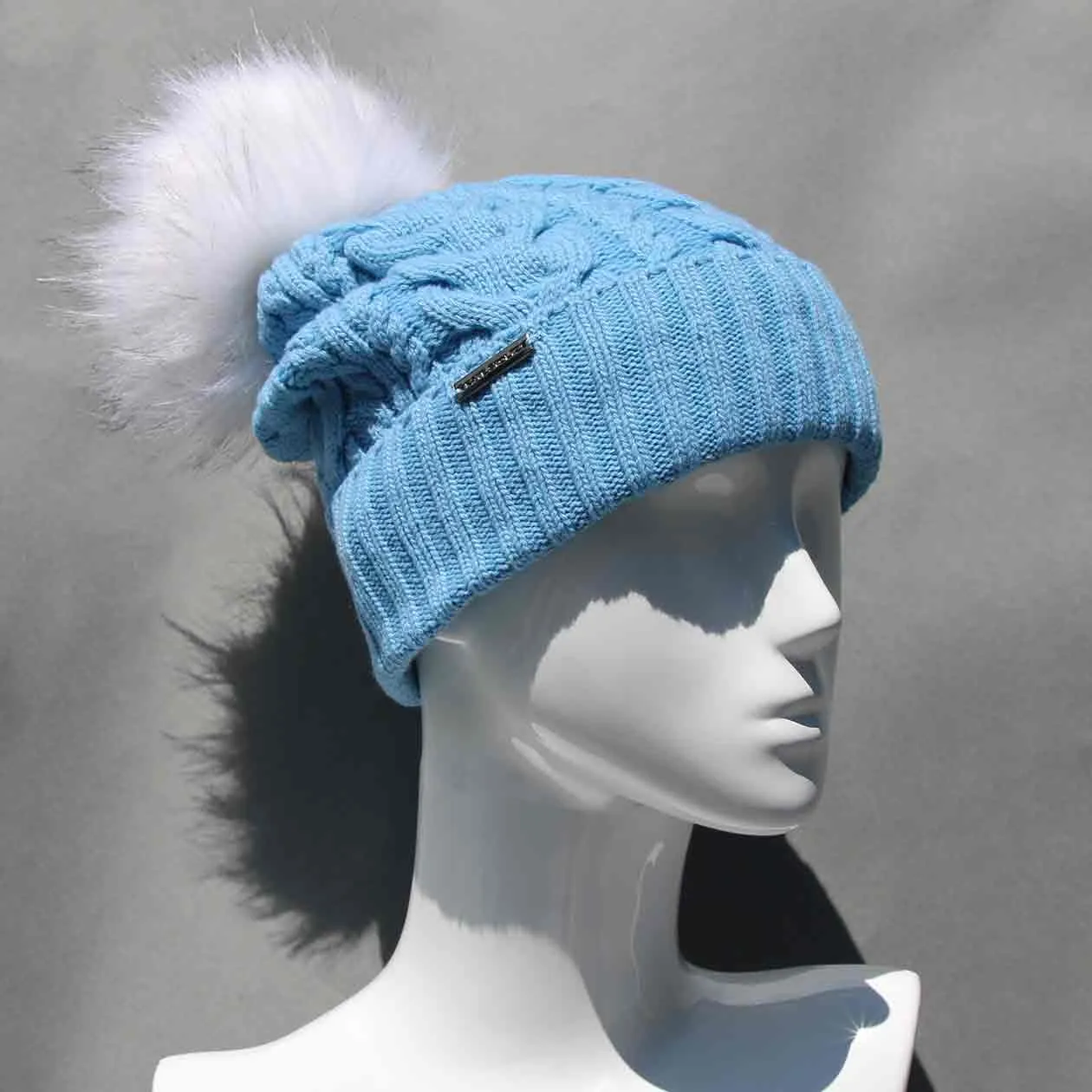 Cable Knit Hat with Faux Fur Pom Pom /Multiple Colors