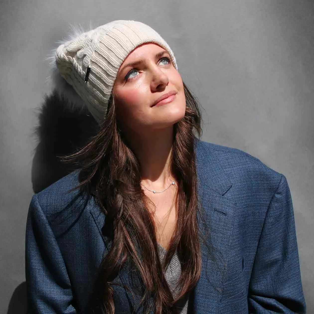 Cable Knit Hat with Faux Fur Pom Pom /Multiple Colors