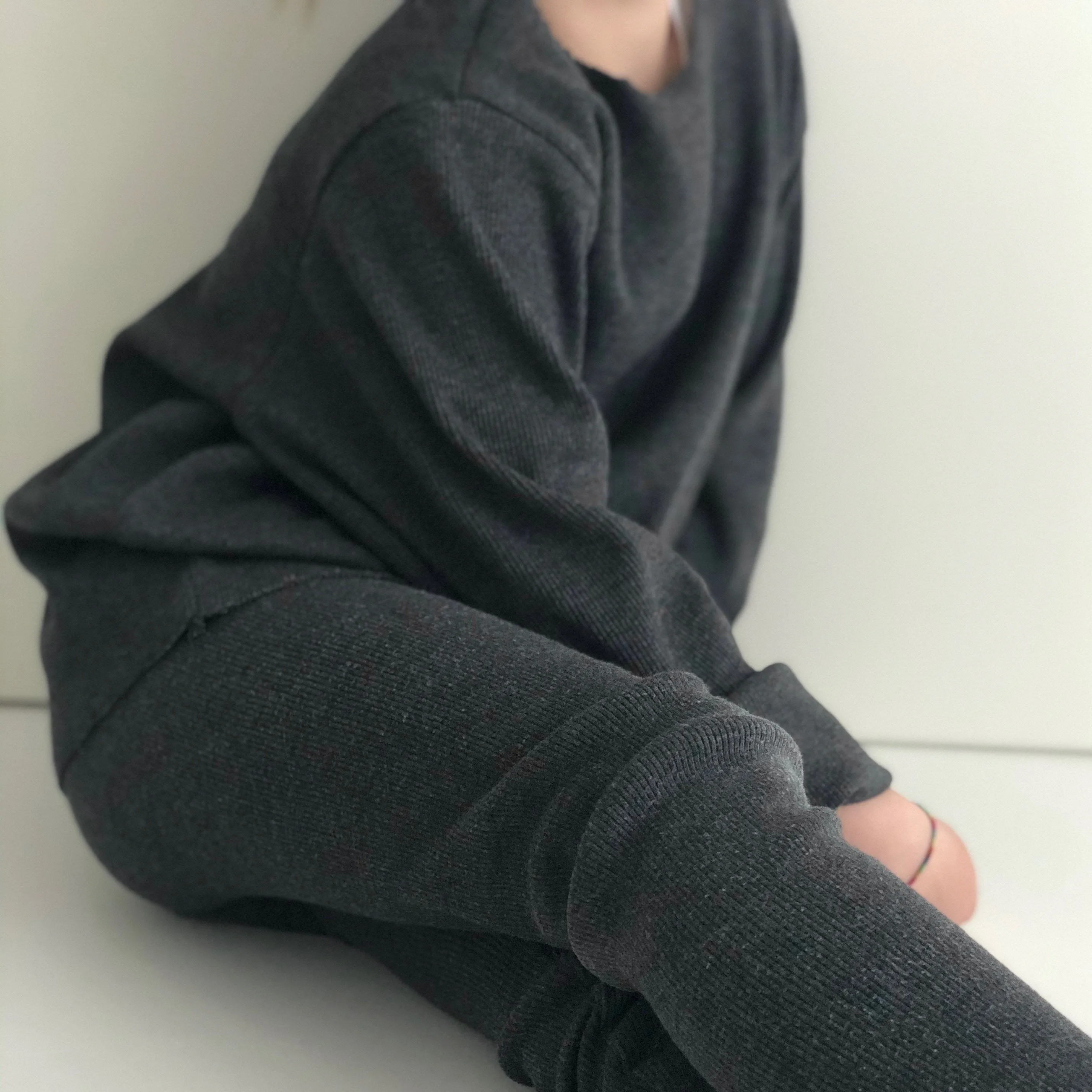 Camie Cotton Rib Raw Hem Sweatshirt (Dark Grey)