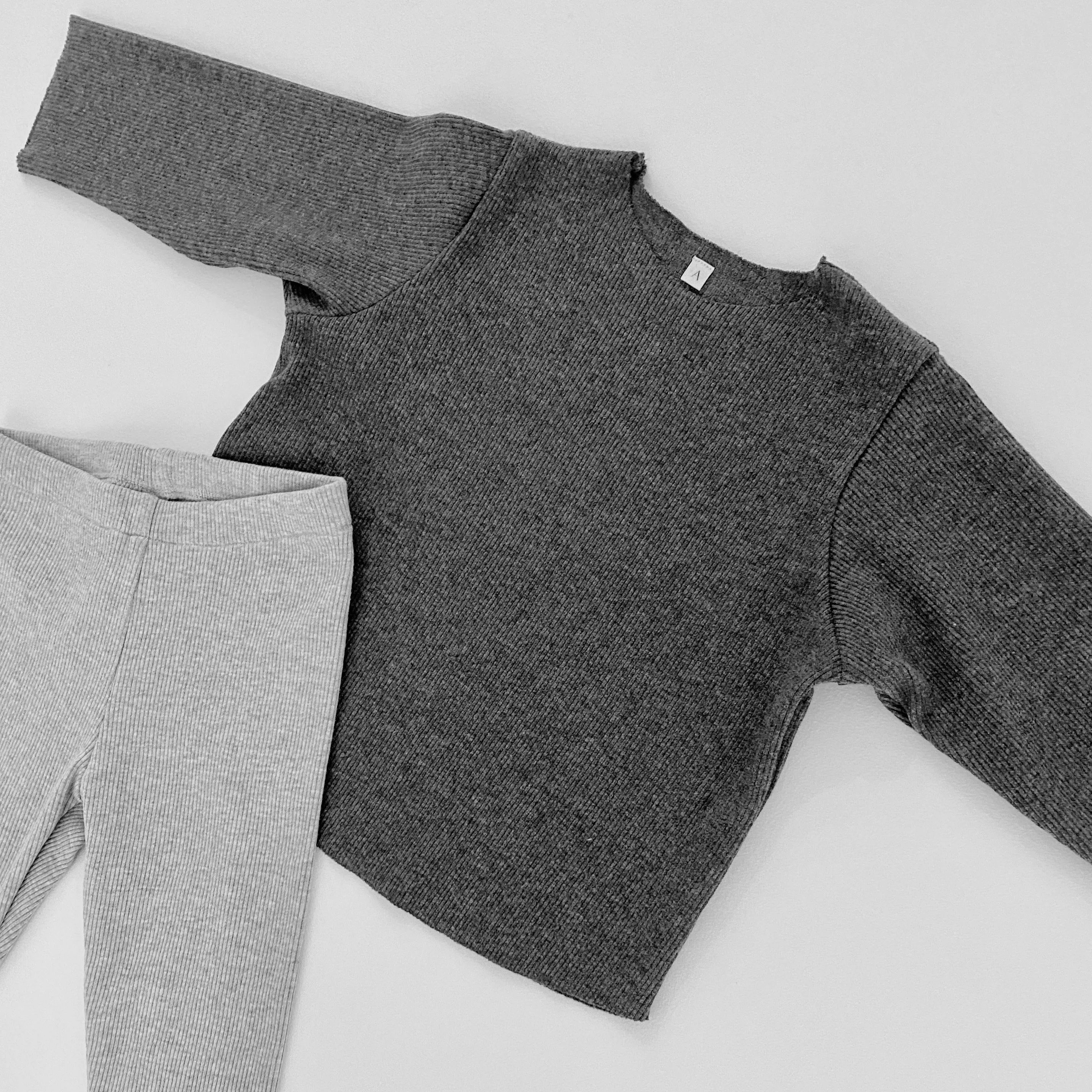 Camie Cotton Rib Raw Hem Sweatshirt (Dark Grey)