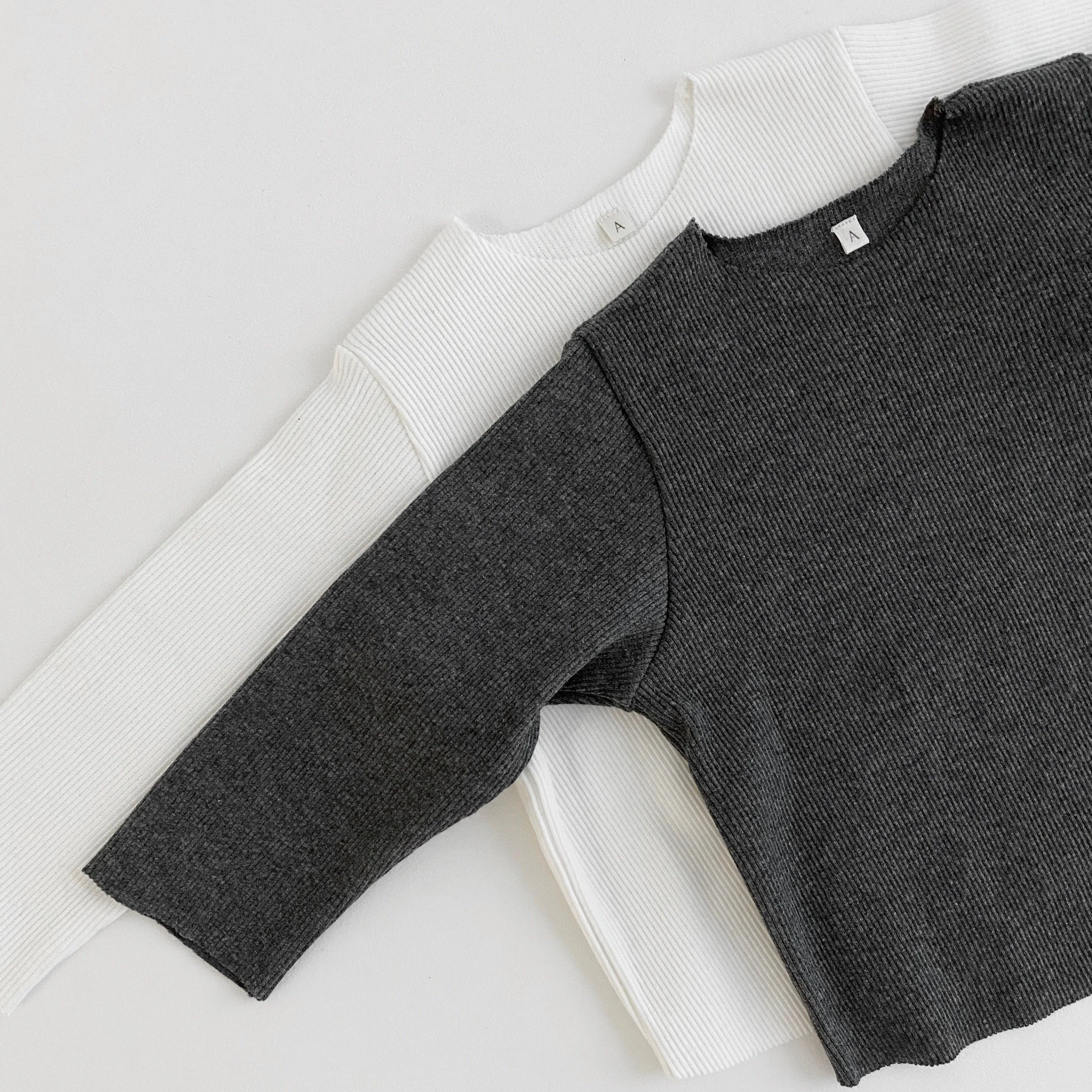 Camie Cotton Rib Raw Hem Sweatshirt (Dark Grey)