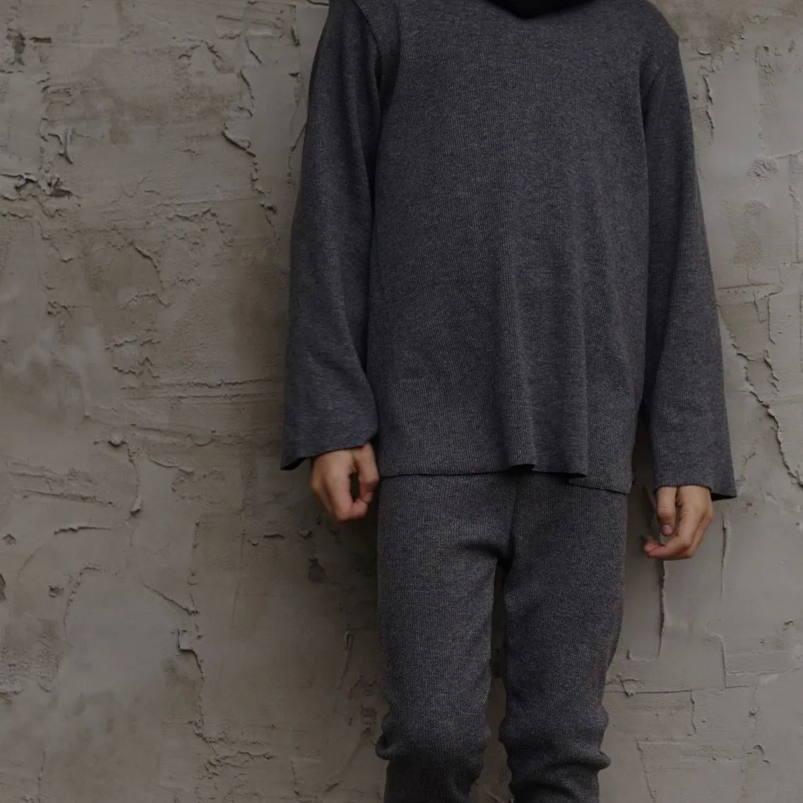 Camie Cotton Rib Raw Hem Sweatshirt (Dark Grey)