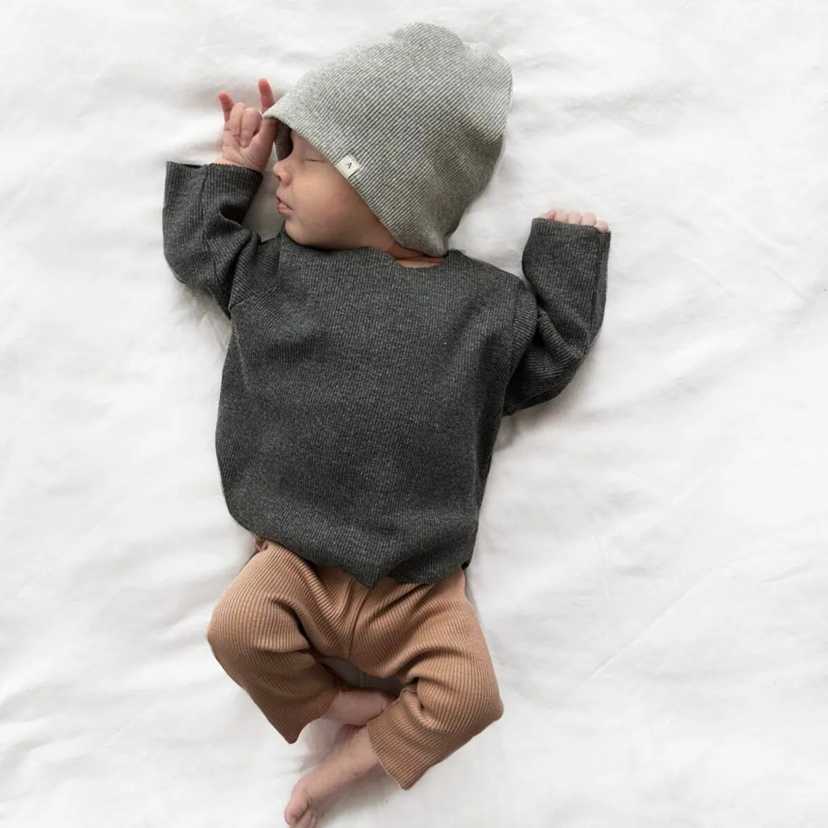 Camie Cotton Rib Raw Hem Sweatshirt (Dark Grey)