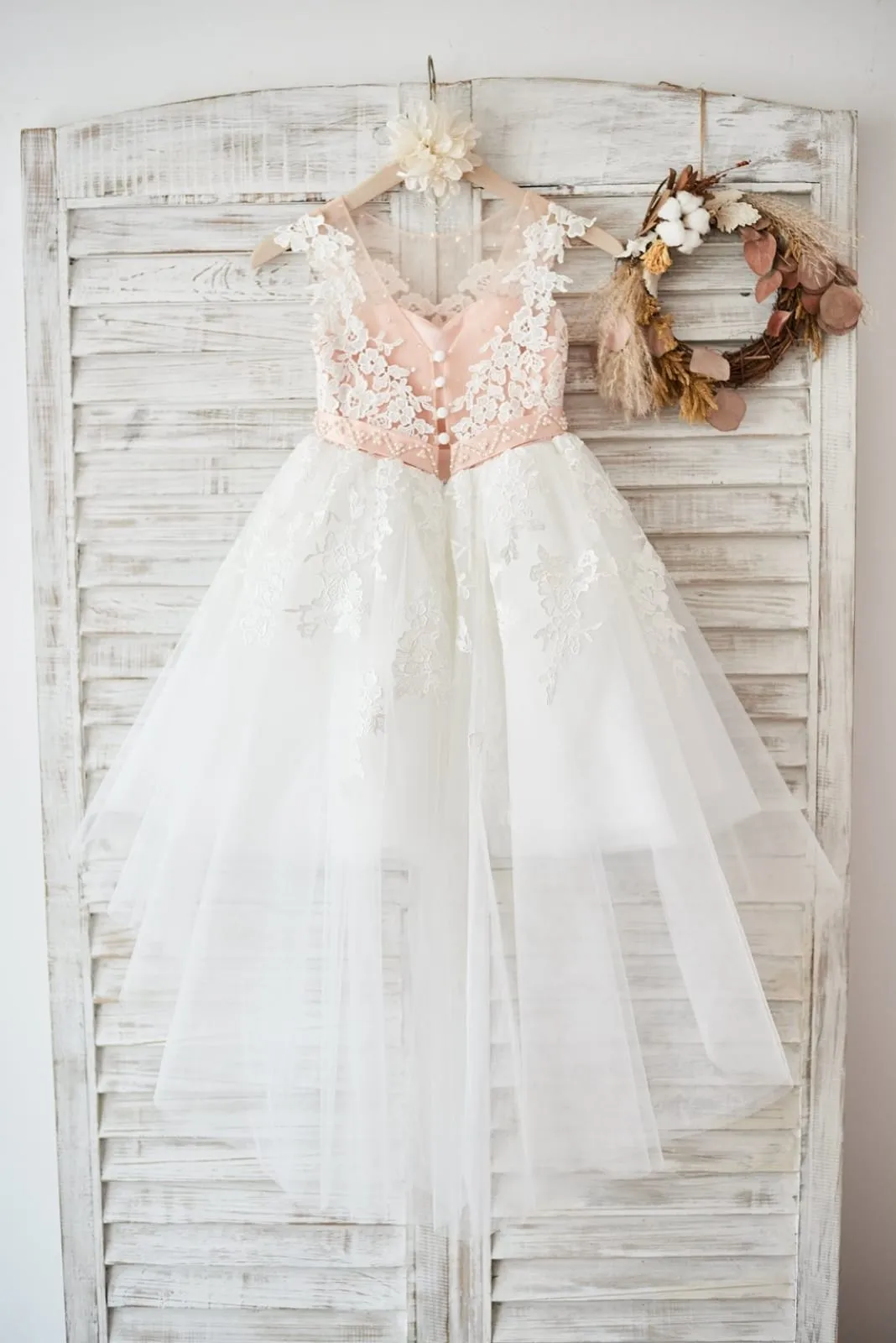 Cap Sleeves Ivory Lace Tulle Hi Low Wedding Party Flower Girl Dress, Beading