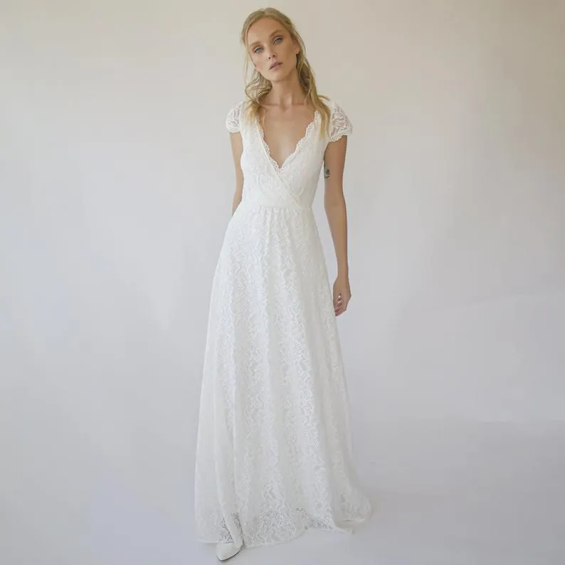Cape sleeves Champagne Dress #1289