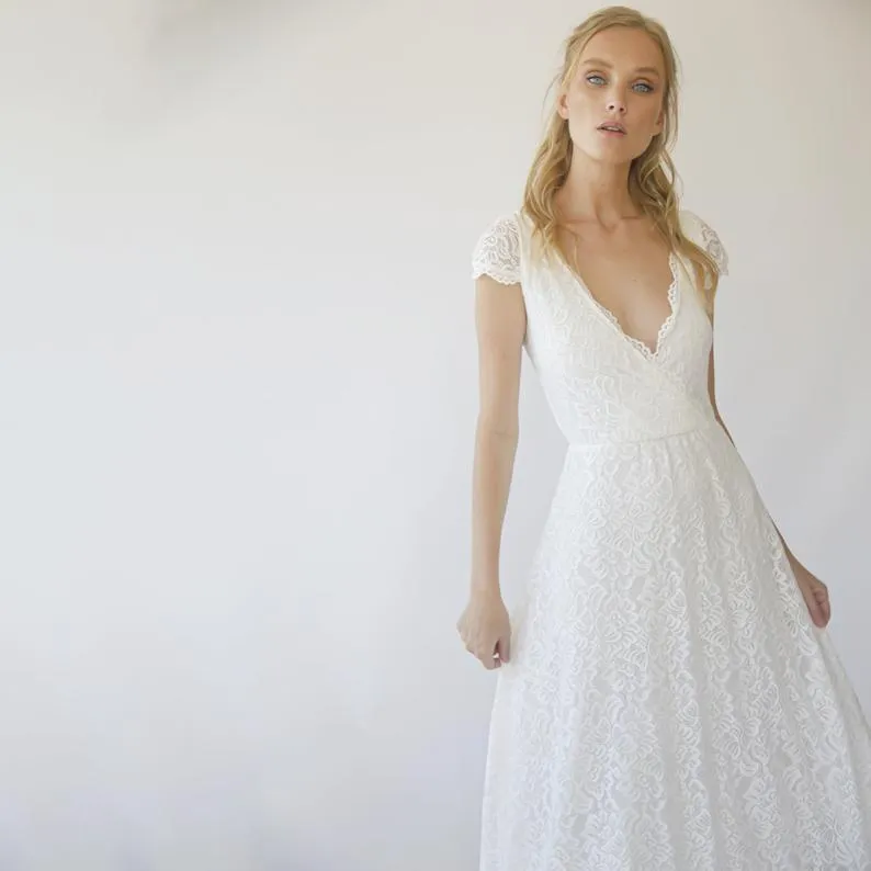 Cape sleeves Champagne Dress #1289