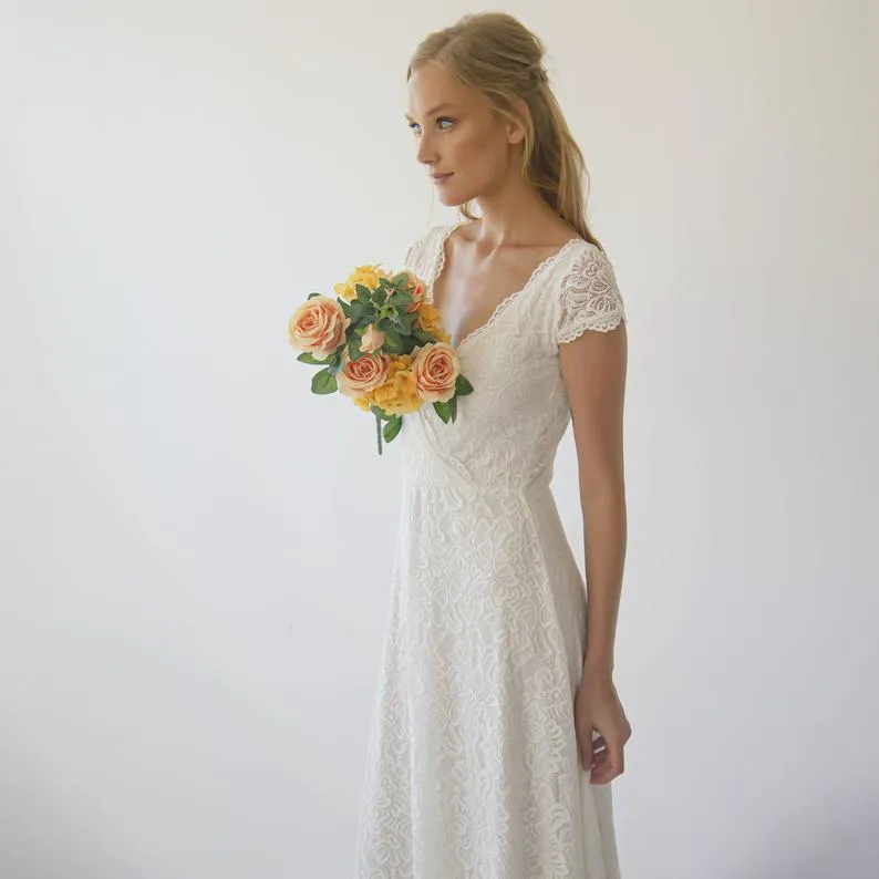 Cape sleeves Champagne Dress #1289