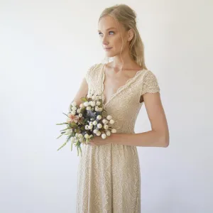 Cape sleeves Champagne Dress #1289