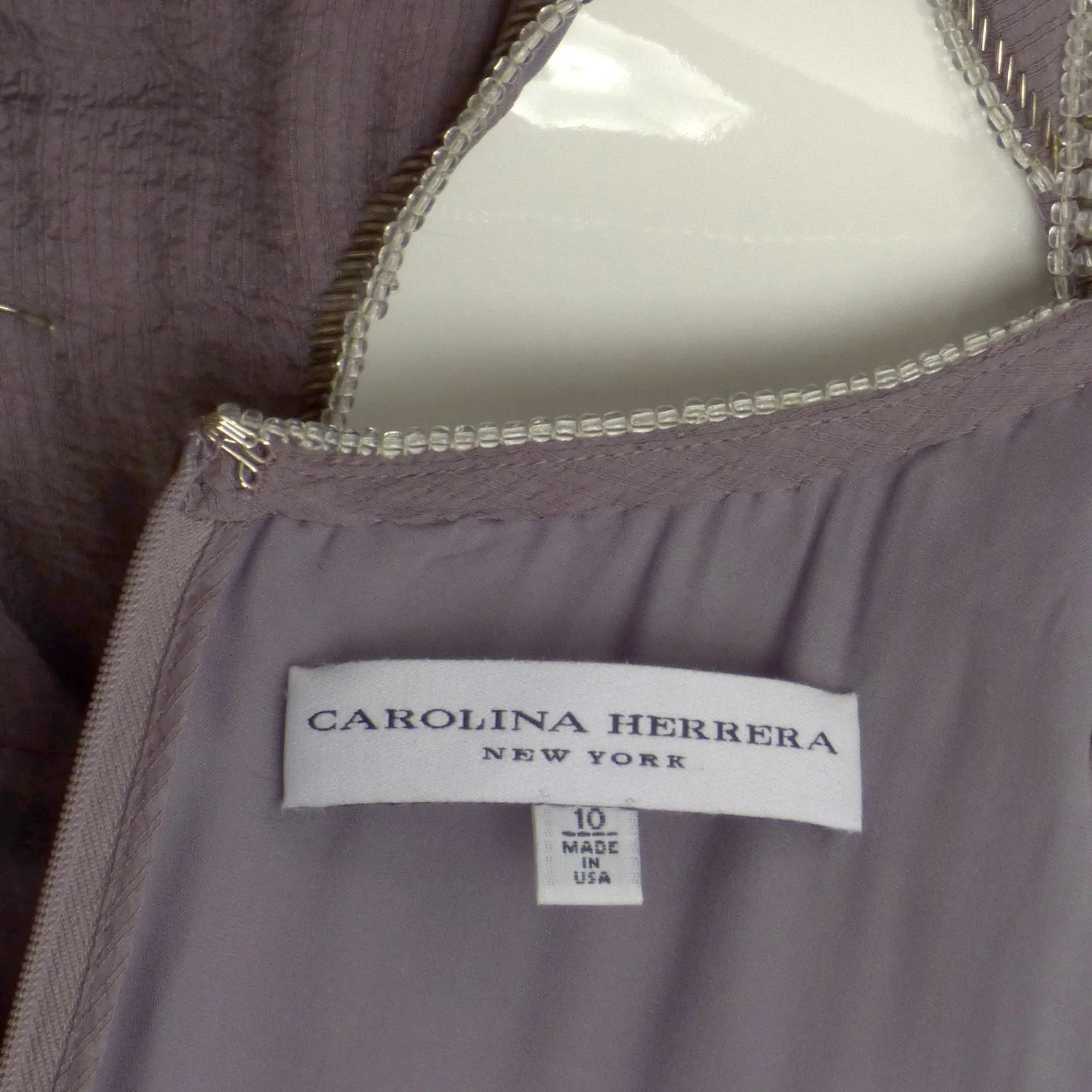 CAROLINA HERRERA- 2007 Lilac Beaded Crepe Evening Gown, Size 10