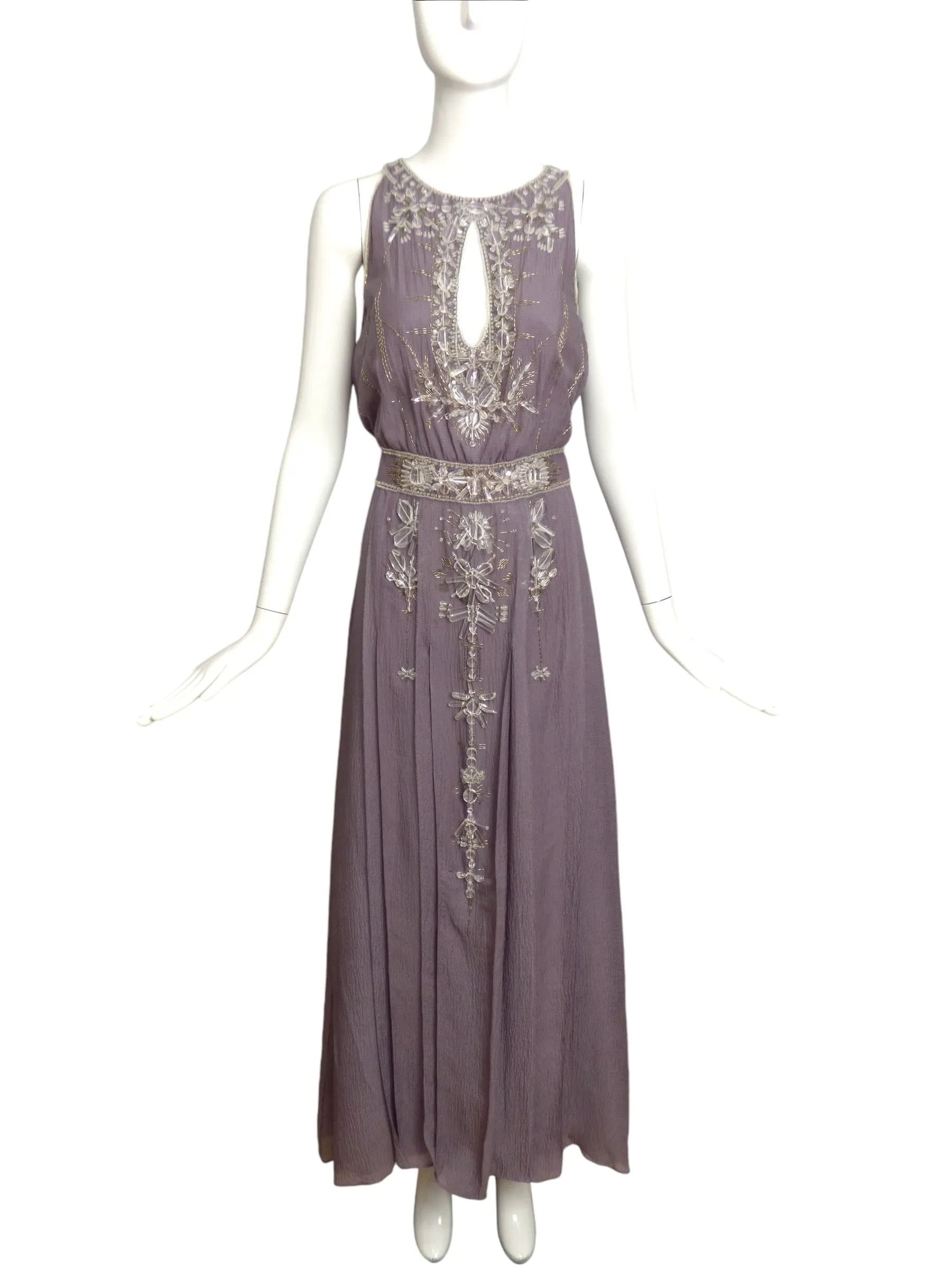 CAROLINA HERRERA- 2007 Lilac Beaded Crepe Evening Gown, Size 10
