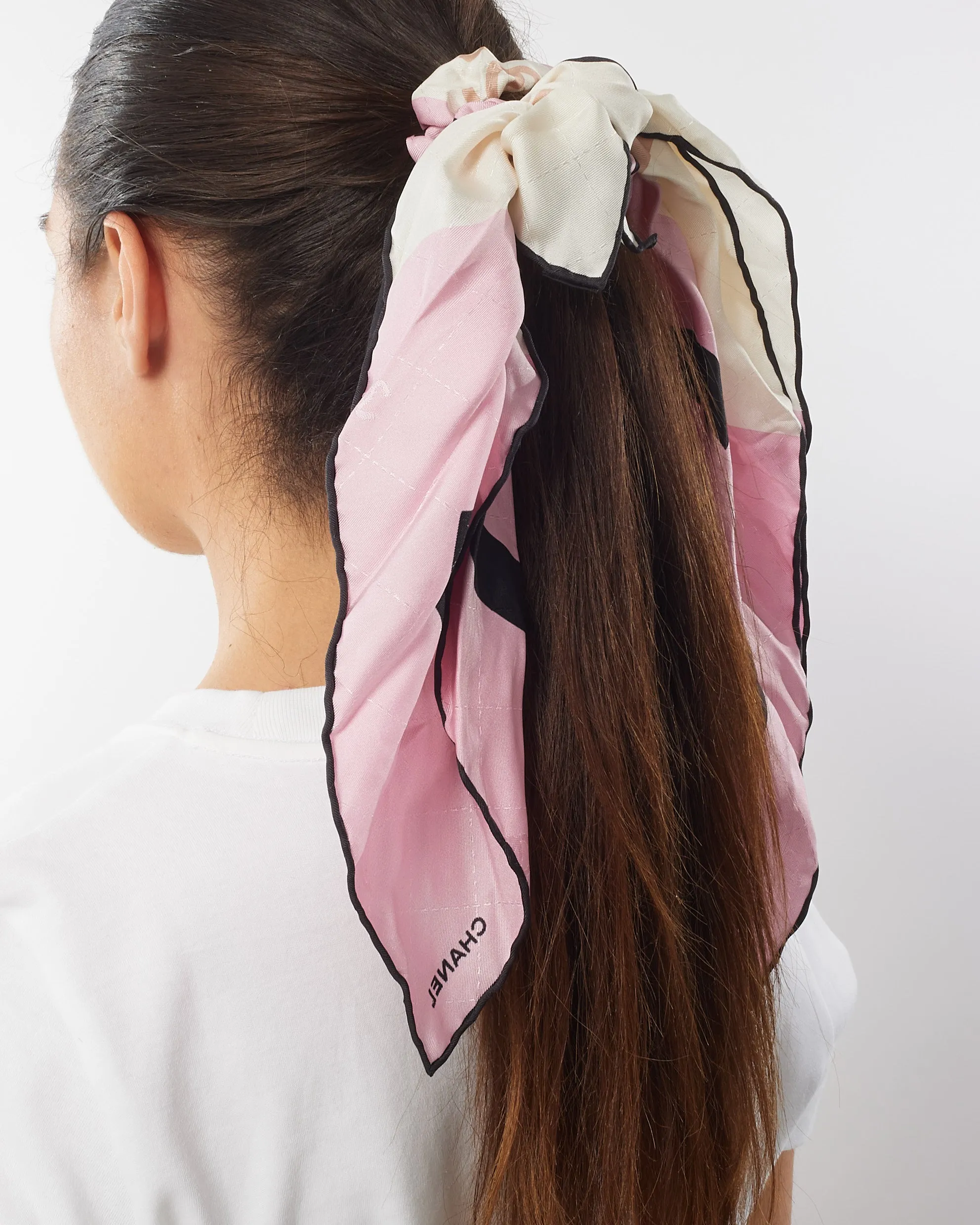 Chanel Pink & Black Silk Hair Scarf Scrunchie