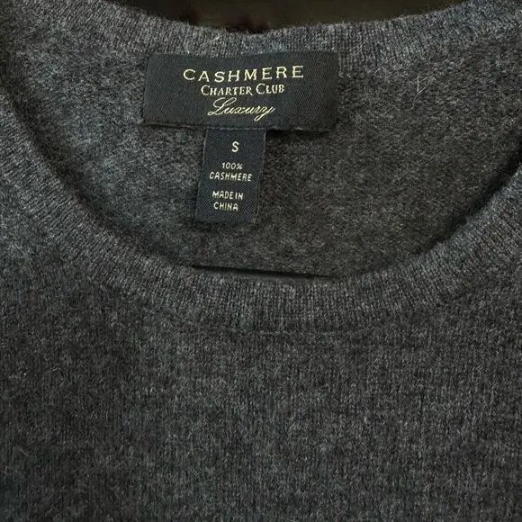 Charter Club Luxury 100% Cashmere Sweater Crew Neck Pullover Charcoal Grey