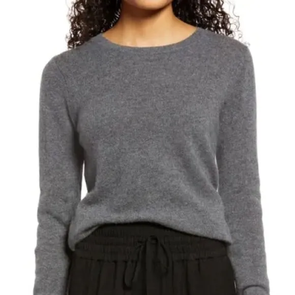 Charter Club Luxury 100% Cashmere Sweater Crew Neck Pullover Charcoal Grey