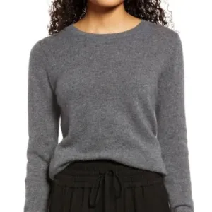 Charter Club Luxury 100% Cashmere Sweater Crew Neck Pullover Charcoal Grey