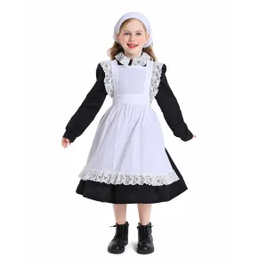 Childrenswear Kids Children Balck White Girls Thanksgiving 17th Century Rustic Maiden Dresses