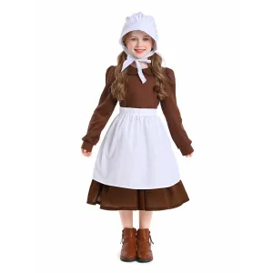 Childrenswear Kids Children Brown Girls Thanksgiving 17th Century Rustic Maiden Dresses