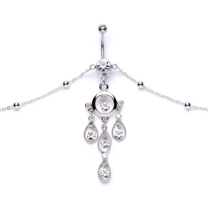 Clear Gem Dancing Queen Chandelier Dangle Belly Ring Belly Chain