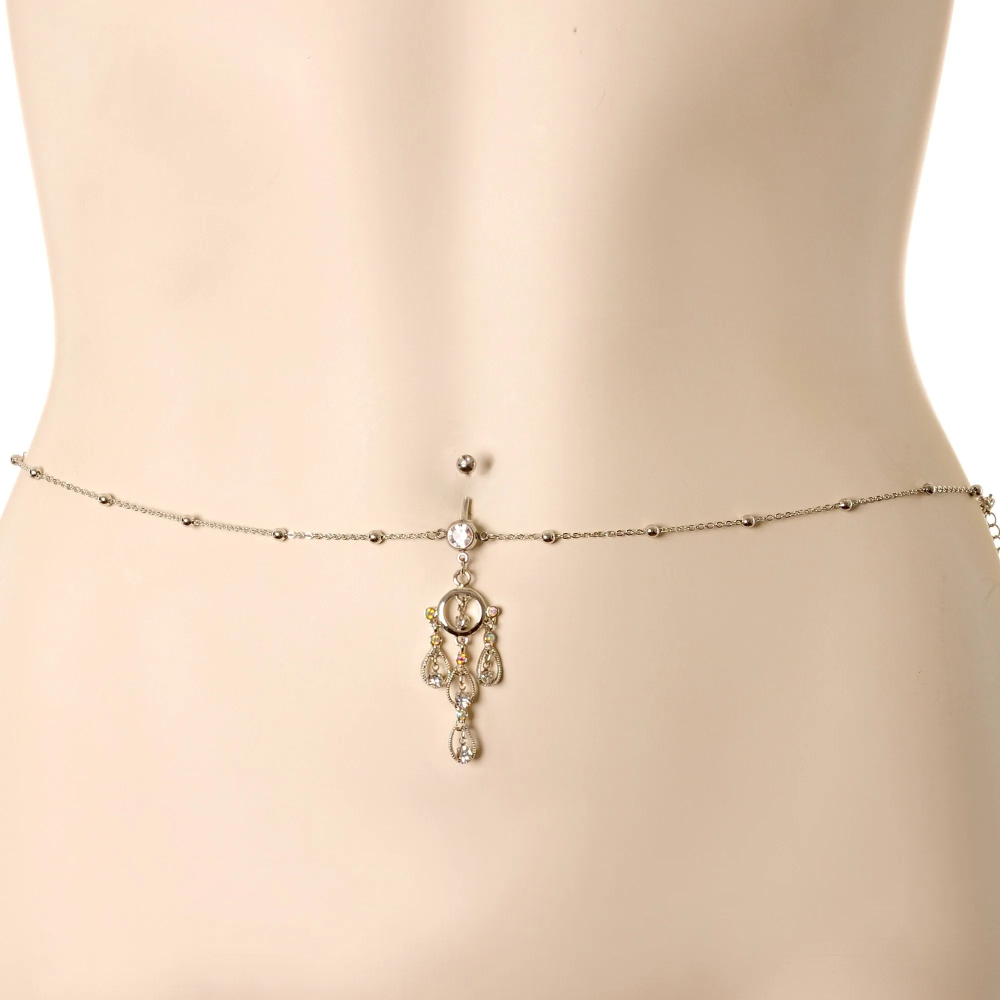 Clear Gem Dancing Queen Chandelier Dangle Belly Ring Belly Chain