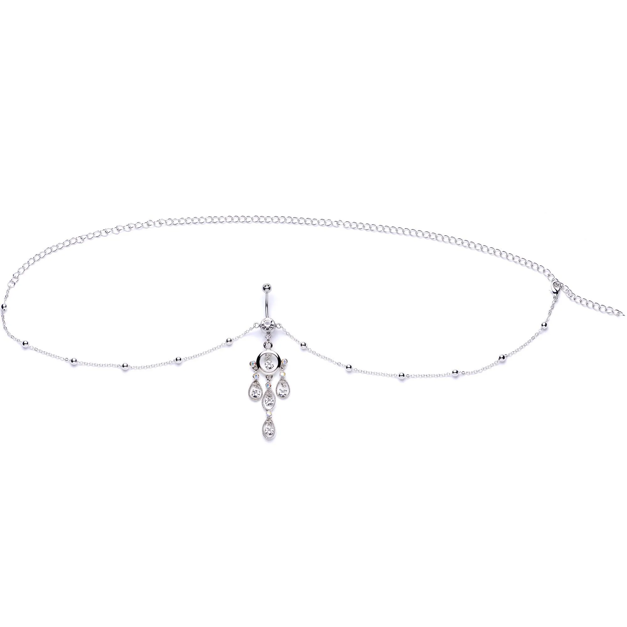 Clear Gem Dancing Queen Chandelier Dangle Belly Ring Belly Chain