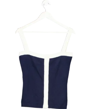 Cloeys Blue Cashmere Tank Top Navy & White UK XS