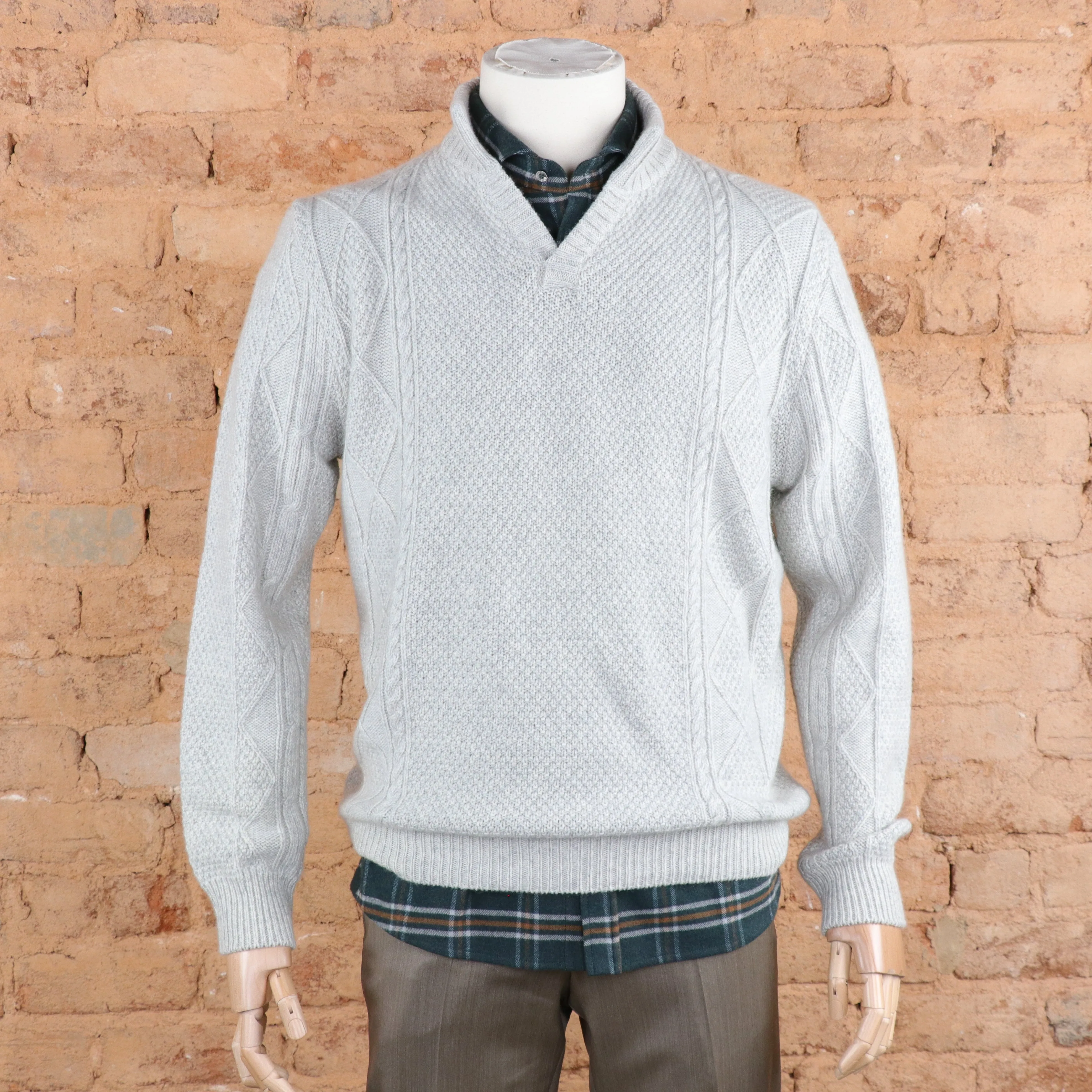 Cristallo Cashmere Twist Open Neck Cable Knit Sweater