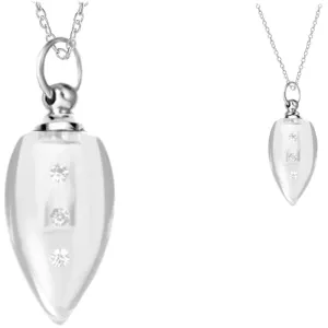 Crystal glass KEEPSAKE pendant Necklace Smooth Point 3 CZs miniature bottle memories grief cremation oil herbs ashes - U PICK