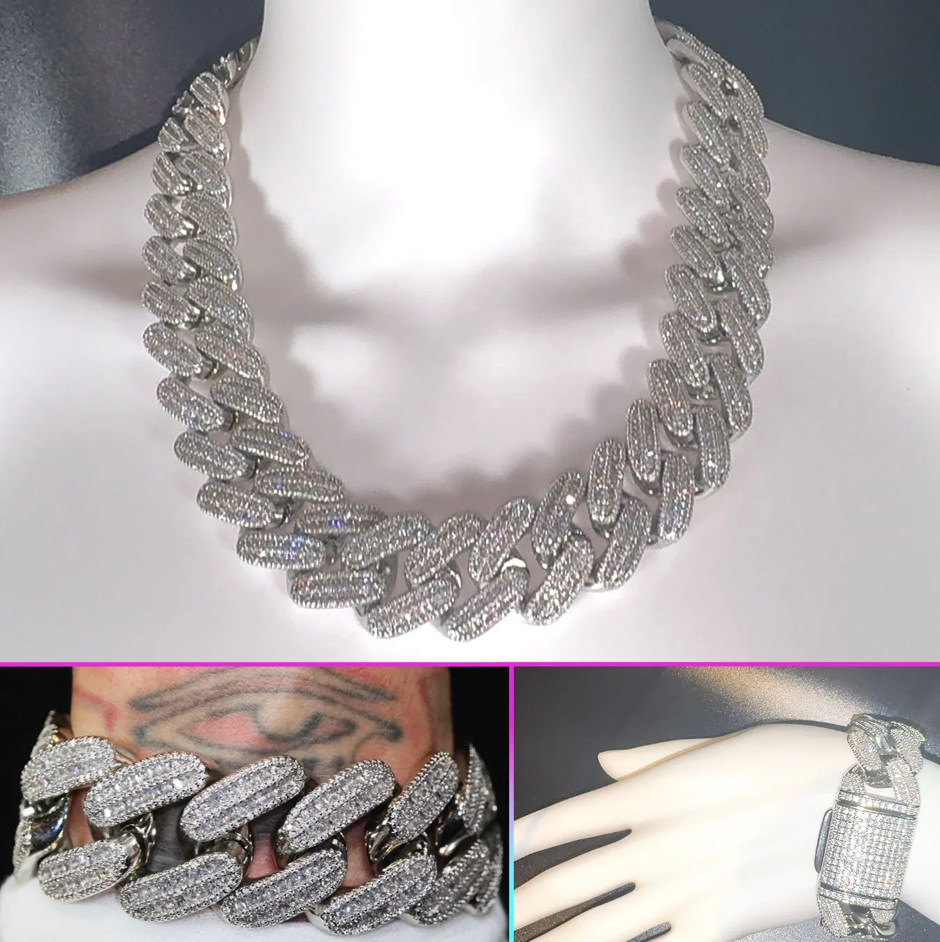 Cuban Link Chain | Iced Out Chain | Iced Out NecklaceBaguette Necklace | Hip Hop Chain