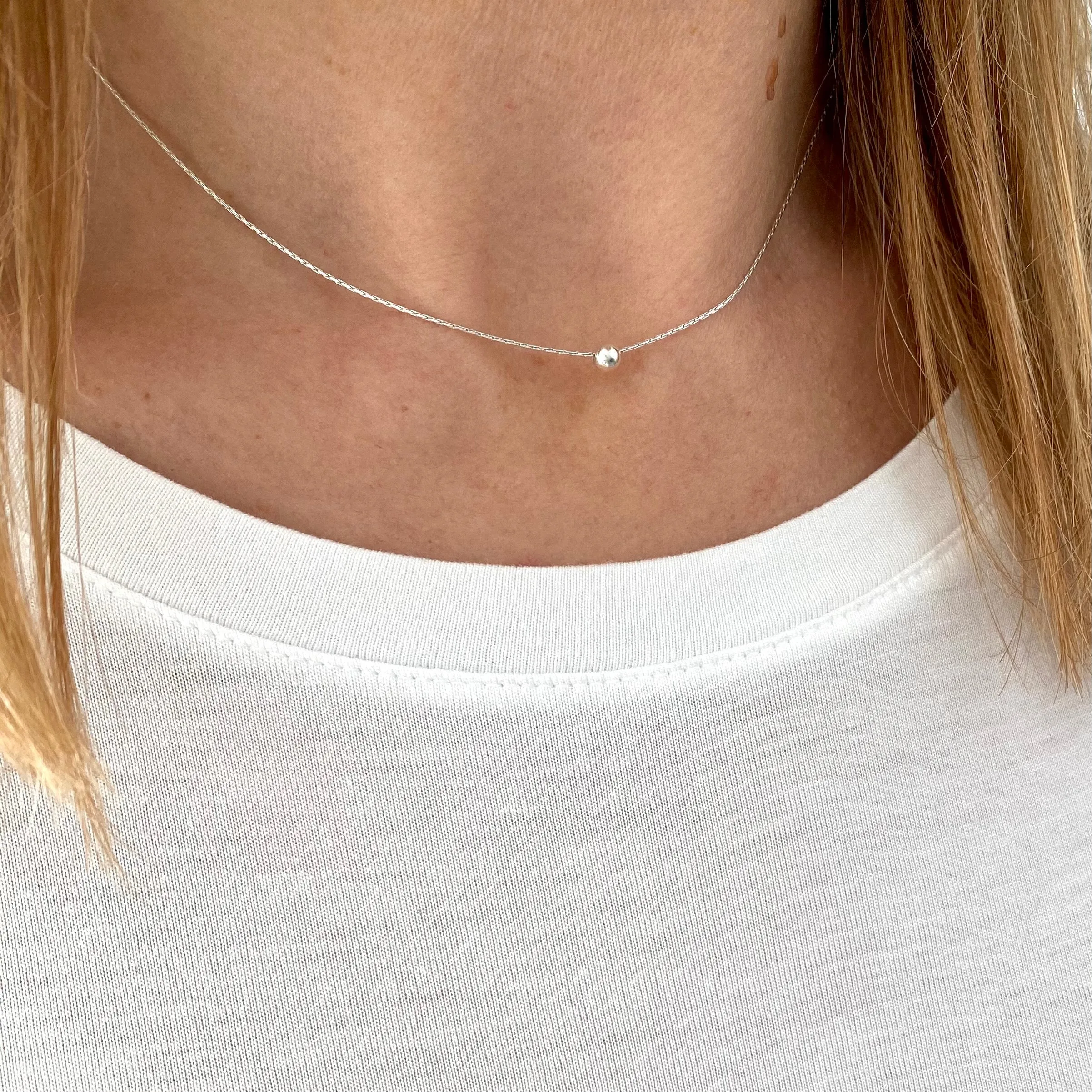 Dainty Silver Bead Necklace
