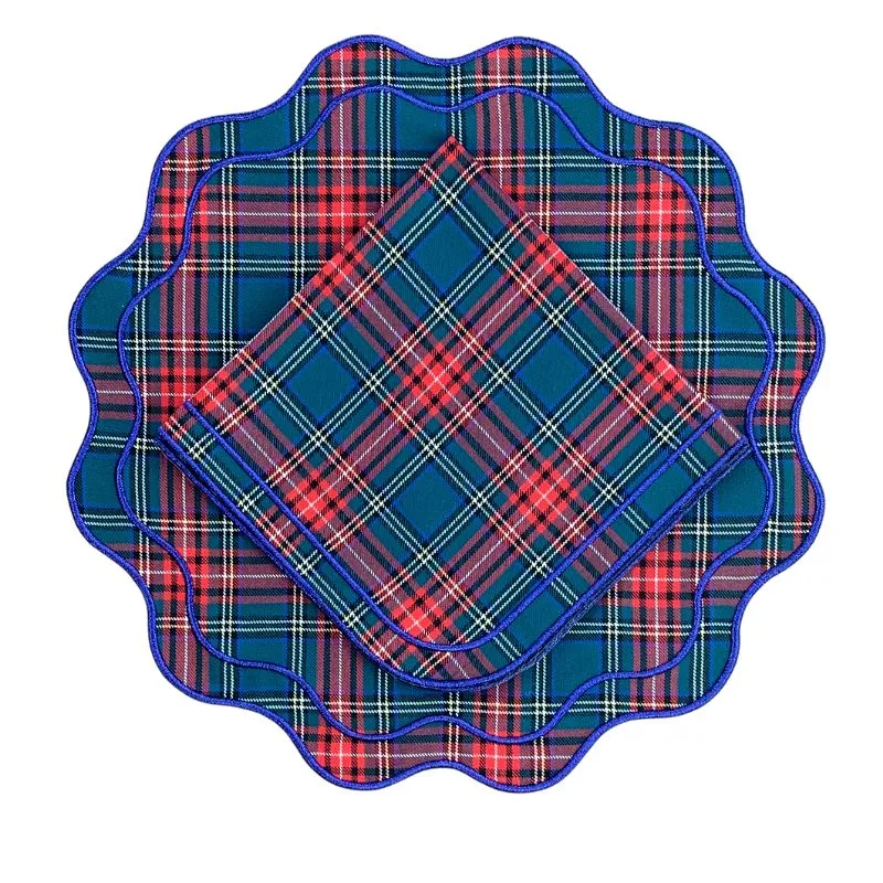 Darby Placemat / Plaid with Blue Embroidery (Set of 4)