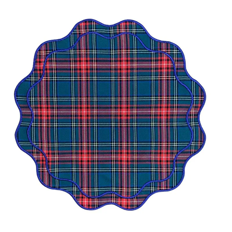 Darby Placemat / Plaid with Blue Embroidery (Set of 4)